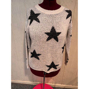 Altar'd State White Crewneck Sweater with Black Star Motif